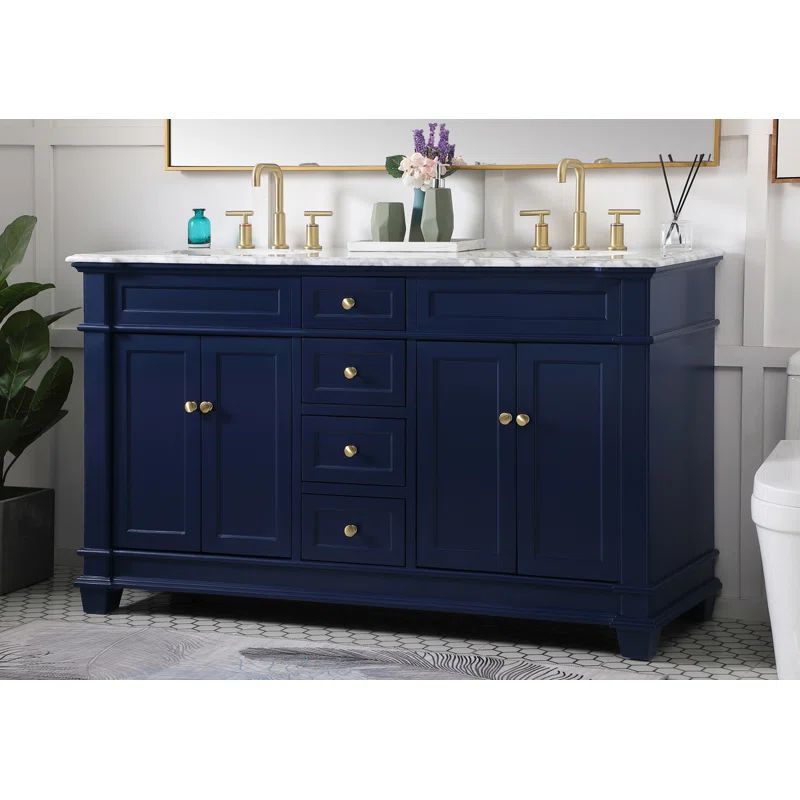 Blue Double Freestanding Vanity with Italian Carrara Marble Top
