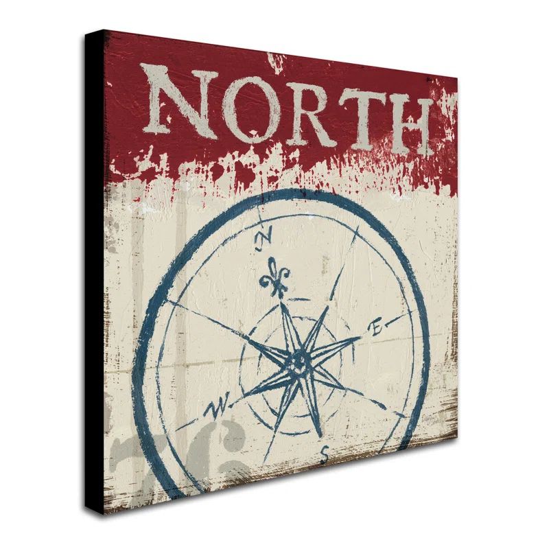 Nautical Red and Beige Compass Canvas Art, 14 x 14