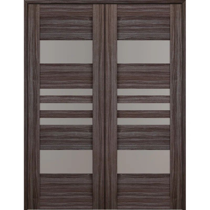 Leti Gray Oak and Frosted Glass 60" Prehung Double French Door