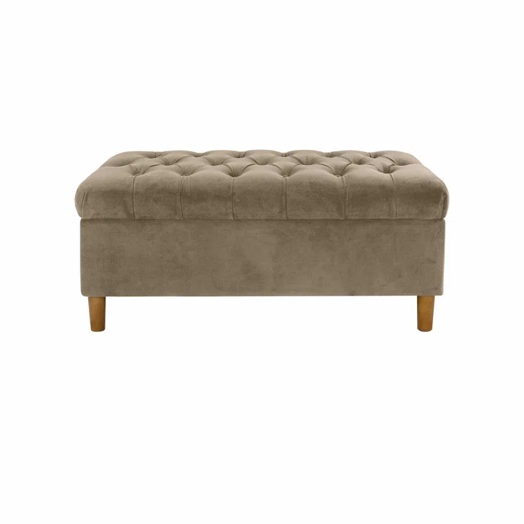 Fawn Velvet Tufted Storage Bench with Honey Oak Legs