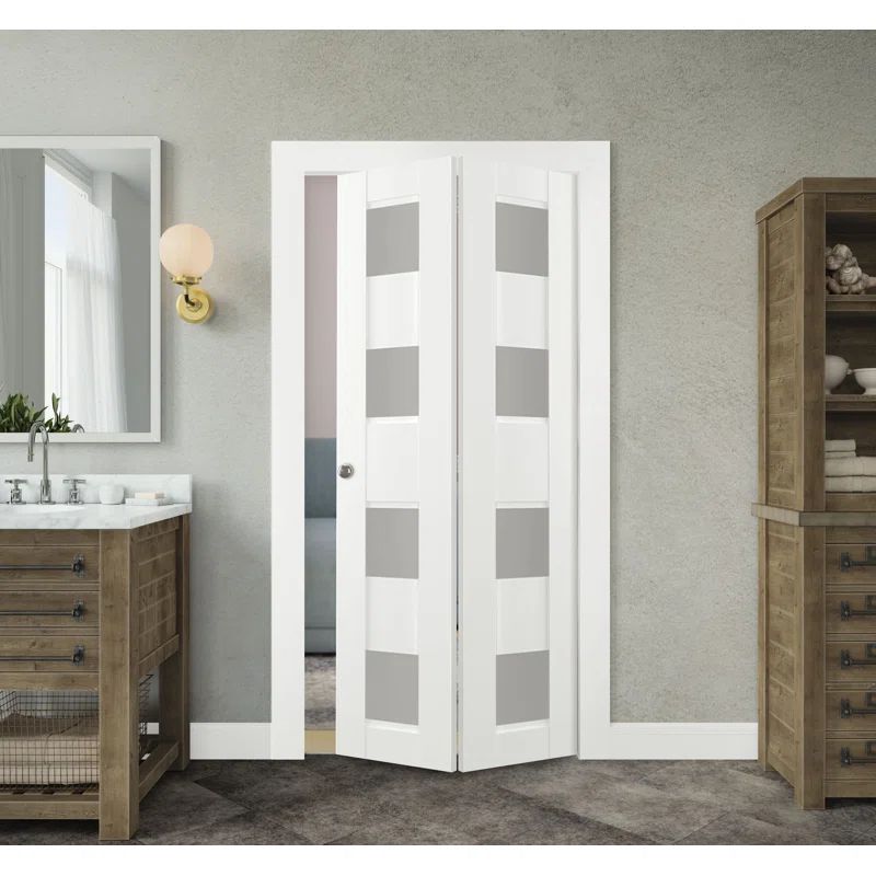 Della White Pine and Frosted Glass Bi-Fold Door