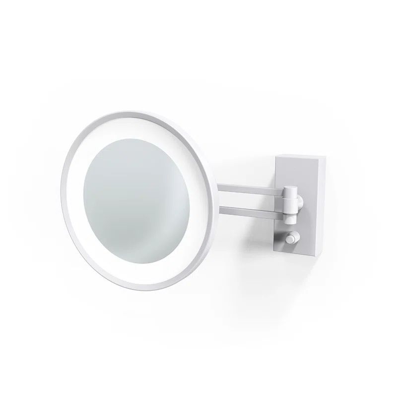 Matte White 5X Magnifying Wall Mounted Round Mirror with LED Lighting