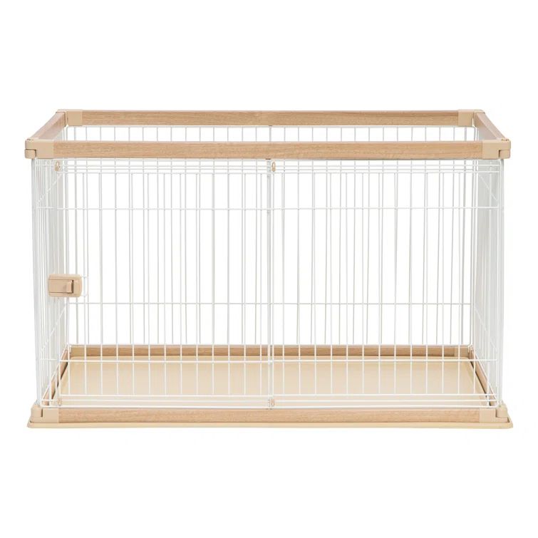 Large Light Brown and White Metal Dog Crate with Sliding Door