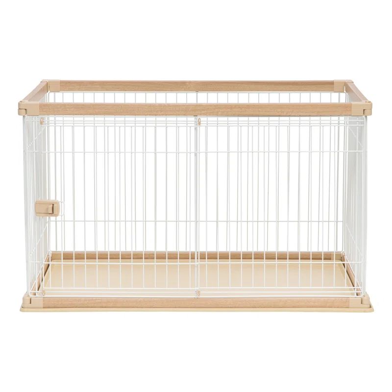 Large Light Brown and White Metal Dog Crate with Sliding Door