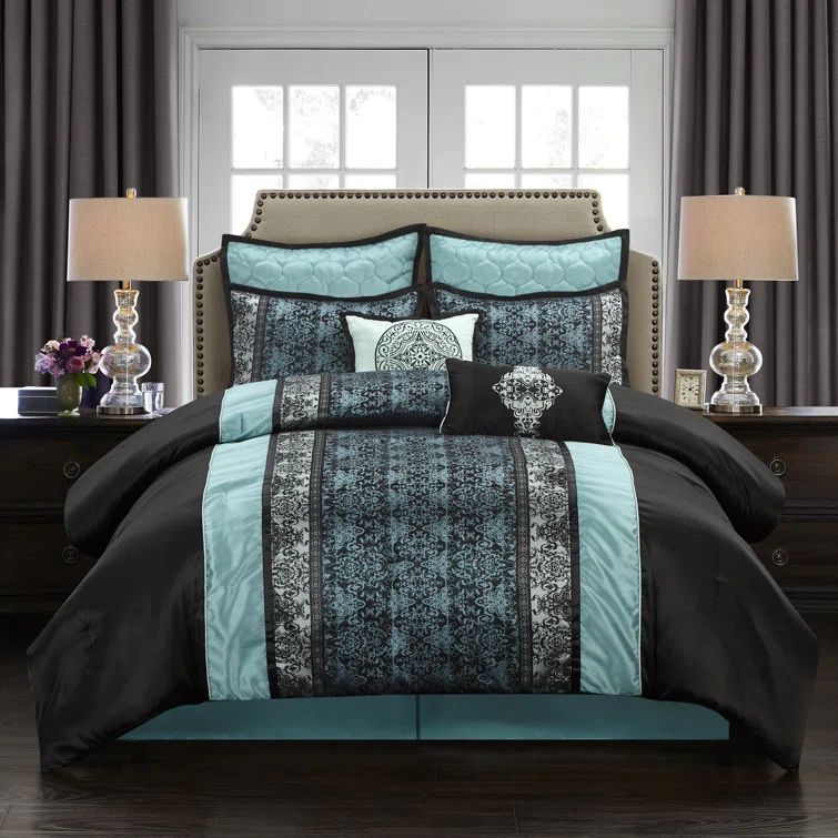 King Blue and Black Microfiber Bed in a Bag Set