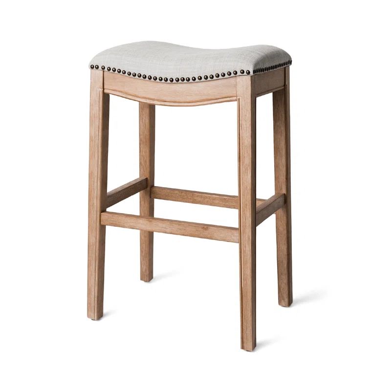 Adrien Gray Weathered Oak Backless Saddle Bar Stool