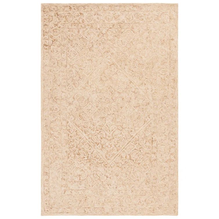 Gold and Ivory Hand-Tufted Wool Area Rug, 5' x 8'