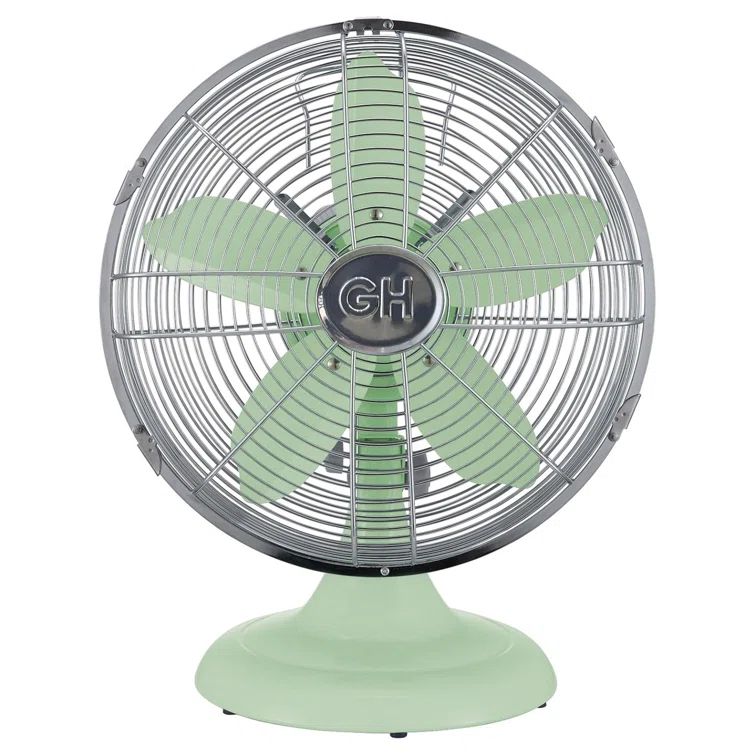 Mint Green 12" Retro Metal Oscillating Table Fan