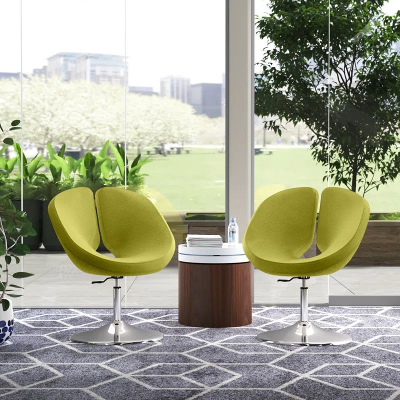 Perch Green Wool and Chrome Swivel Accent Chair