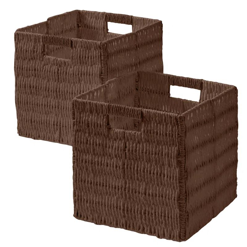 Natural Brown Seagrass Woven Storage Bins with Handles, 9" x 9" x 9", 2 Pack