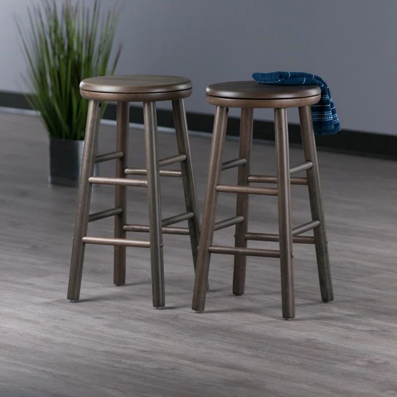 Oyster Gray Solid Wood 25" Transitional Swivel Counter Stool, Set of 2