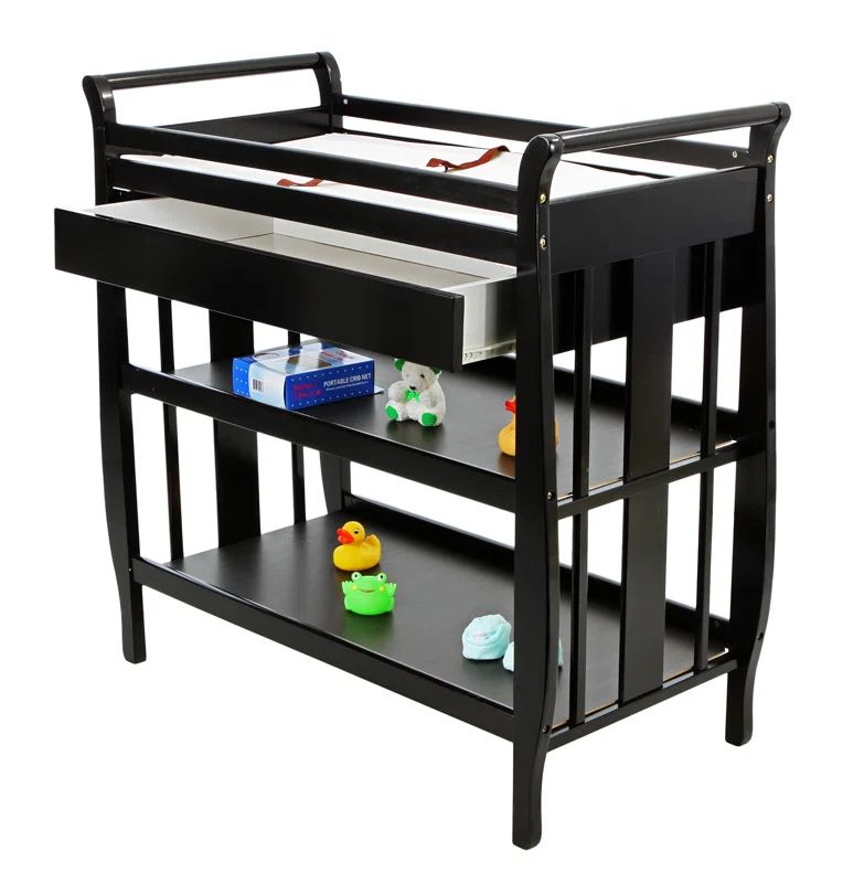Ashton Black Pinewood 2-in-1 Changing Table with Safety Strap