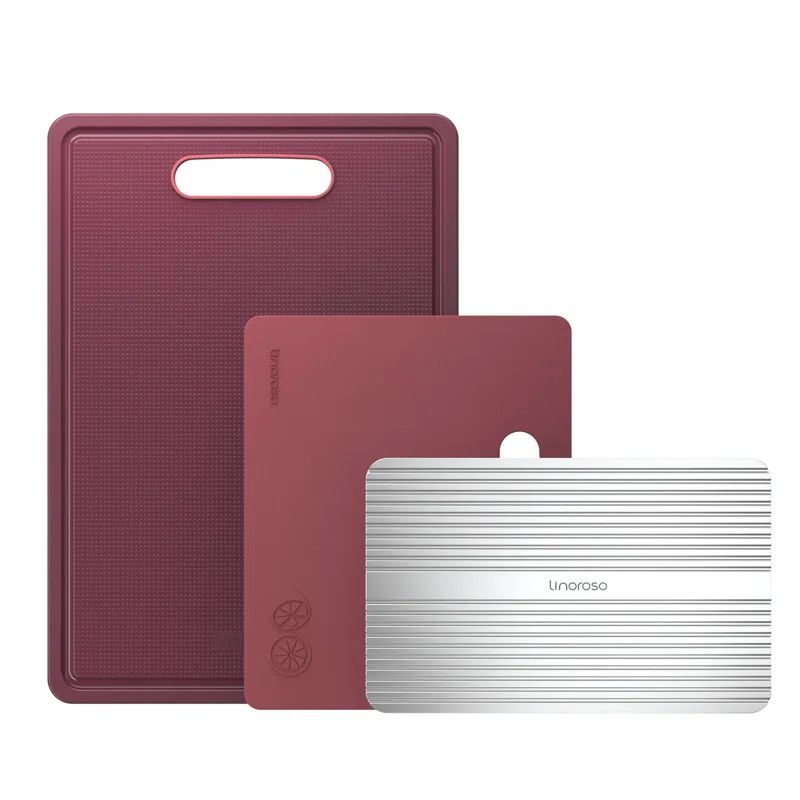 Bordeaux Red Plastic Cutting Board Set with Defrosting Tray