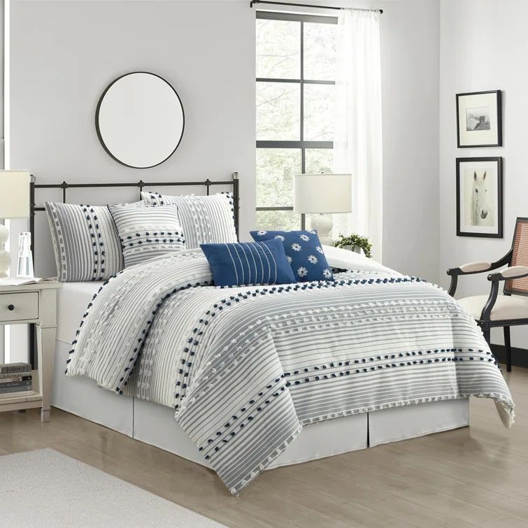 California King Navy Microfiber 7-Piece Comforter Set