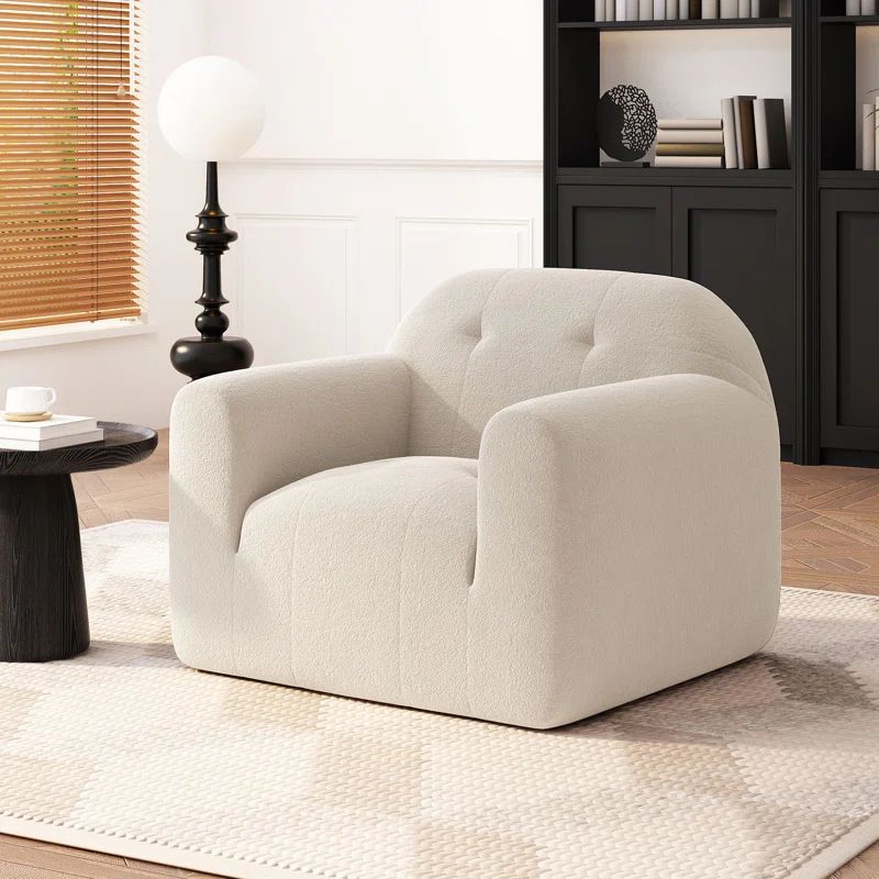 Cream Boucle Velvet Modern Accent Chair
