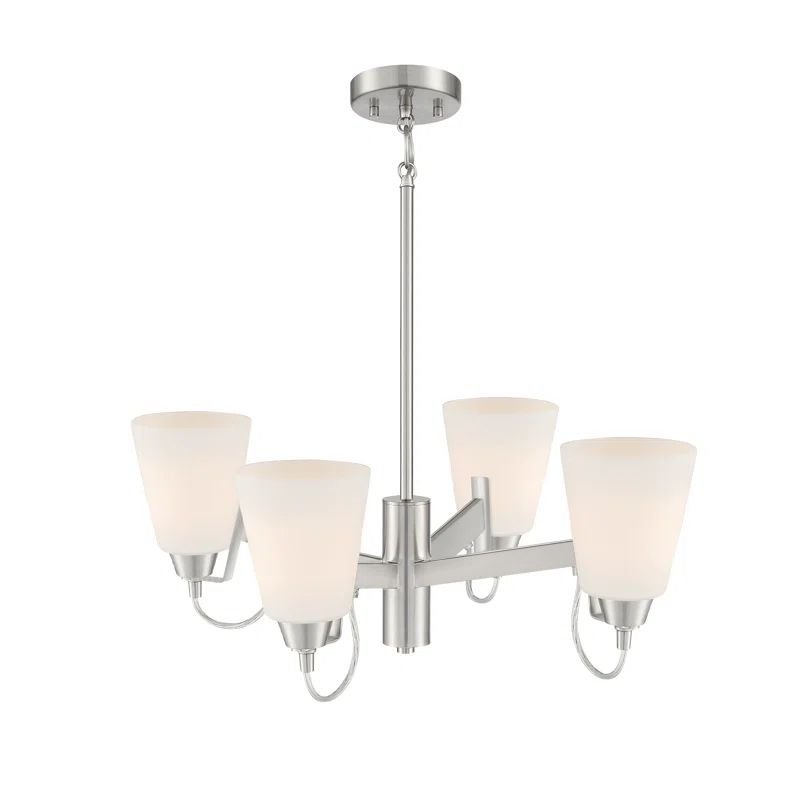 Elegant Etched Opal Glass Chandelier in Brushed Nickel Finish