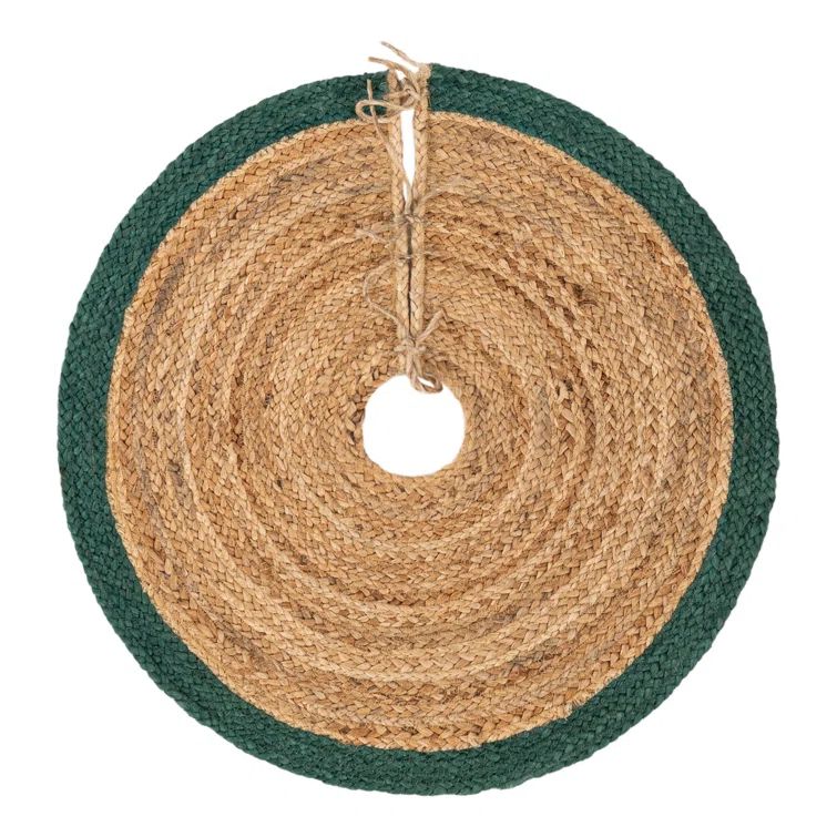 Handmade Green and Beige Jute Round Tree Skirt
