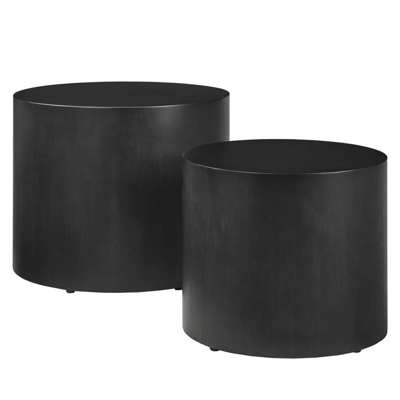 Amani Black Ash Wood Round Nesting Coffee Tables Set of 2