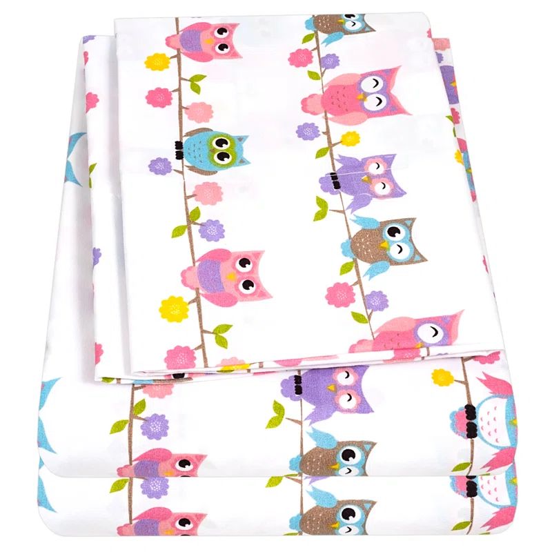 Pink Owl Print Microfiber Twin XL Kids' Sheet Set