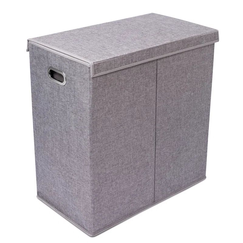 Double Gray Polyester Linen Collapsible Laundry Hamper with Lid