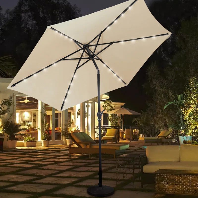 Off-White Solar LED Lighted 7.5' Rectangular Patio Umbrella with Alloy Steel Frame