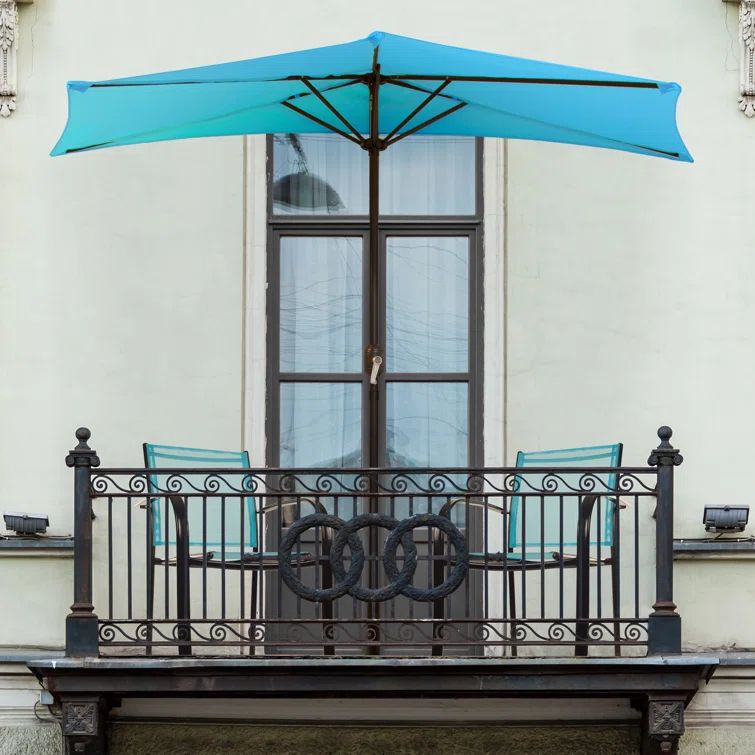 Brilliant Blue Half Round Aluminum Patio Umbrella with Easy Crank