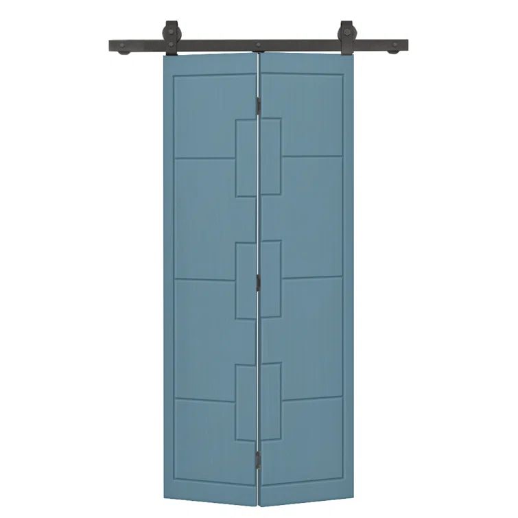 Dignity Blue MDF Modern Bi-Fold Barn Door with Black Hardware