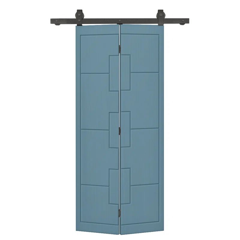 Dignity Blue MDF Bi-Fold Barn Door with Black Hardware