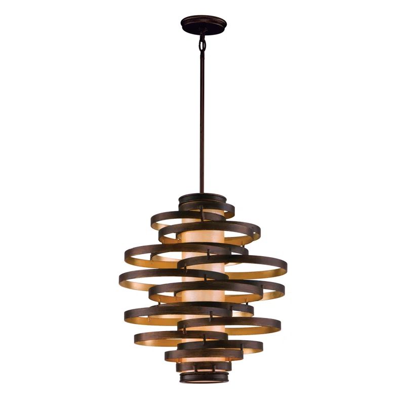 Elegance Caramel Ice Glass Drum Chandelier with Bronze and Gold Leaf Finish