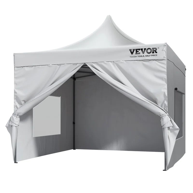 White 10x10ft Pop-Up Canopy Tent with Sidewalls and Bag