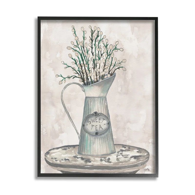 Ebony Framed Pussy Willow Sweet Tea Botanical Print