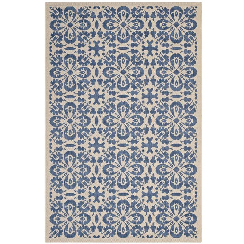 Ariana Vintage Floral Trellis 5x8 Blue and Beige Indoor-Outdoor Rug