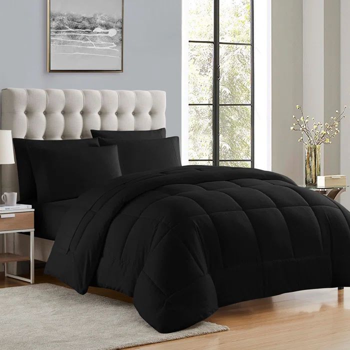 Full Black Microfiber Down Alternative Bed in a Bag Set