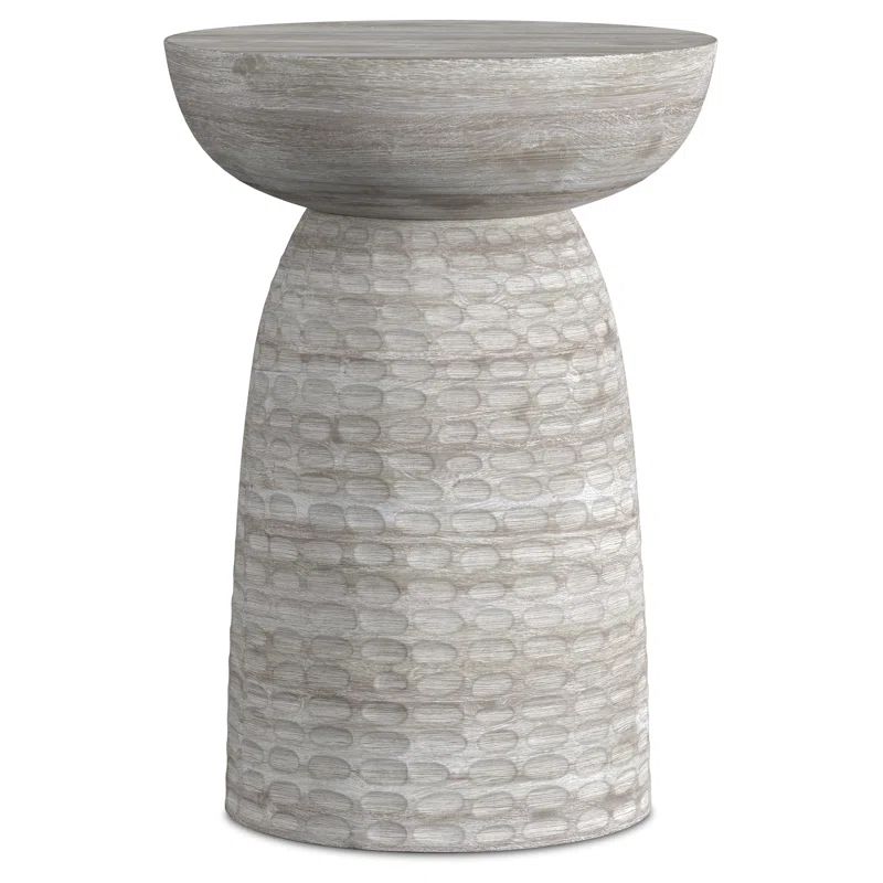 Boyd 13" White Wash Mango Wood Round Pedestal Accent Table