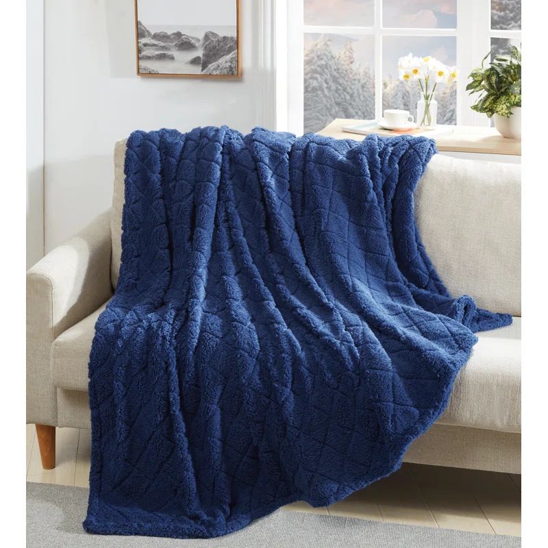 Indigo Full Reversible Sherpa Fleece Throw Blanket