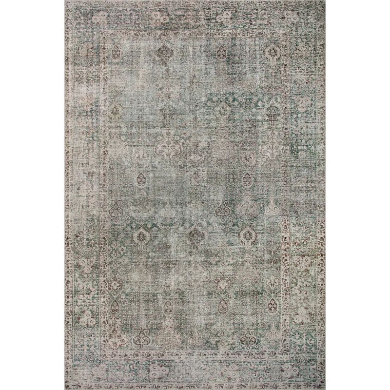 Emerald and Antique Ivory Rectangular Synthetic Accent Rug