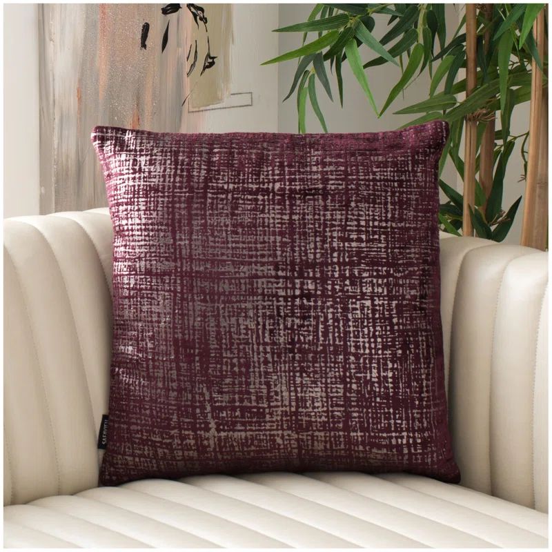Purple and Silver Viscose Velvet Square Decorative Pillow