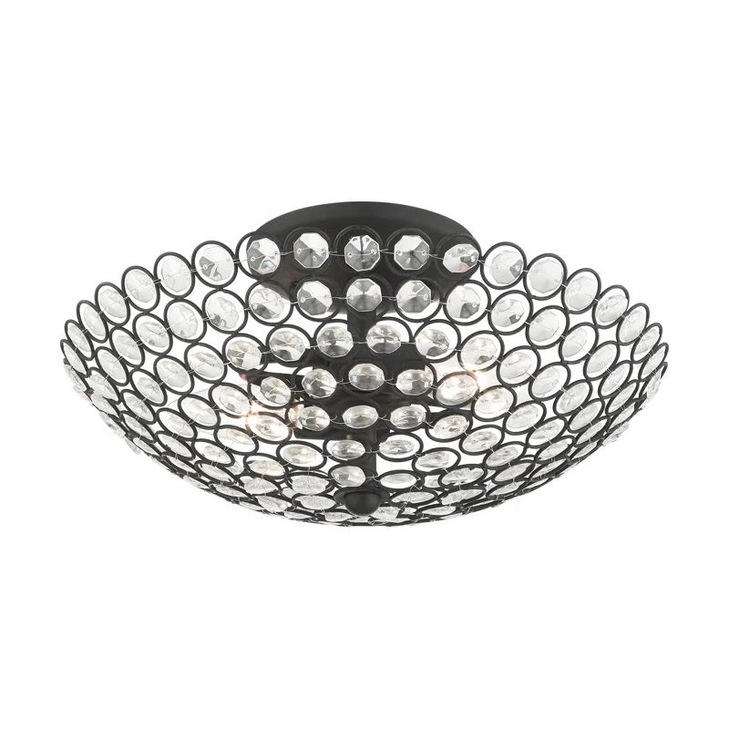 Cassandra Modern Black Crystal Bowl 2-Light Indoor/Outdoor Semi-Flush Mount