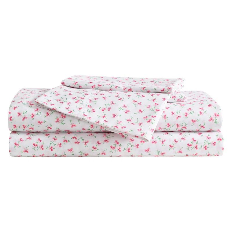 Pink Floral Print Full Microfiber Sheet Set