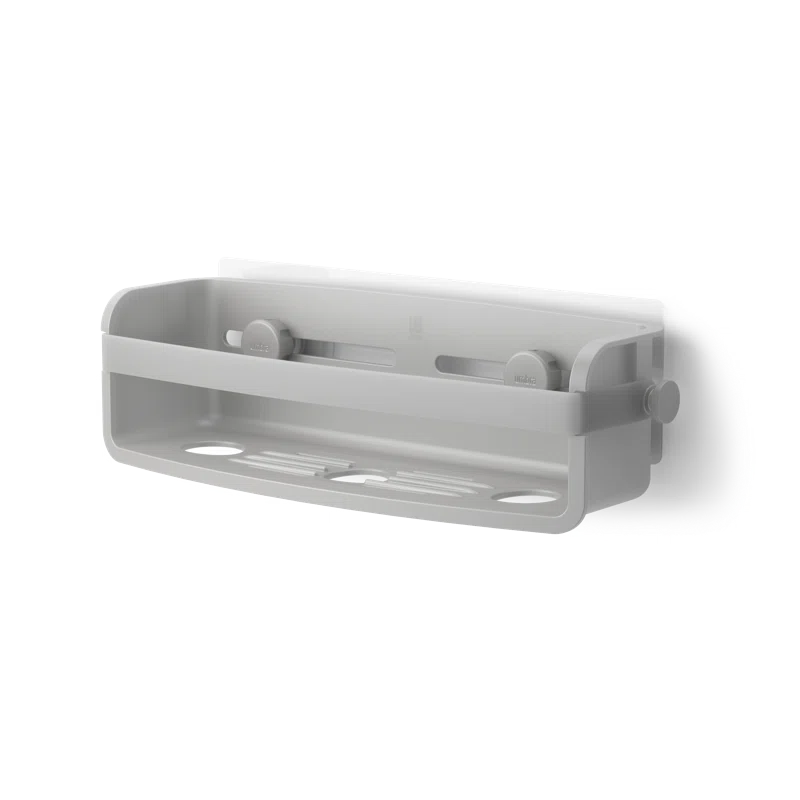 Gray Rectangular Plastic Suction Mount Shower Caddy