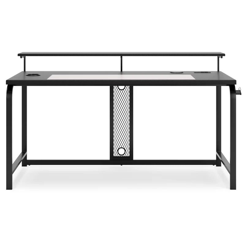 Modern Black Gaming Desk 63'' with LED Lighting, USB & Cup Holder