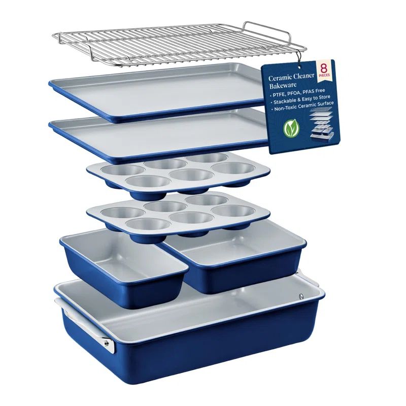 Bakken 8-Piece Blue Aluminized Steel Stackable Bakeware Set
