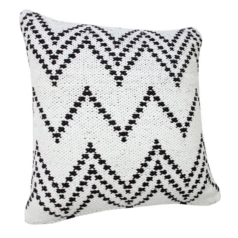 20" Square Black and White Cotton Chevron Throw Pillow