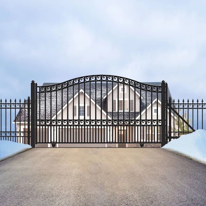 Prague Style Black Steel Dual Swing Driveway Gate 12 x 6 Feet
