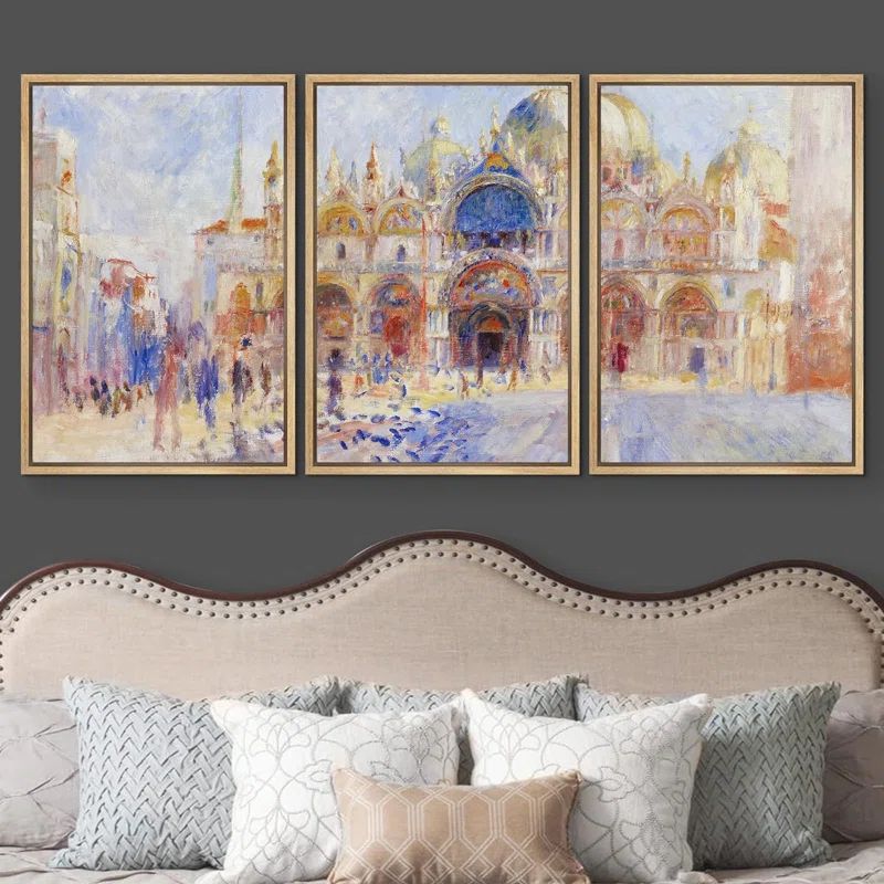 Natural Framed Geometric Print on Canvas Set for Bedroom