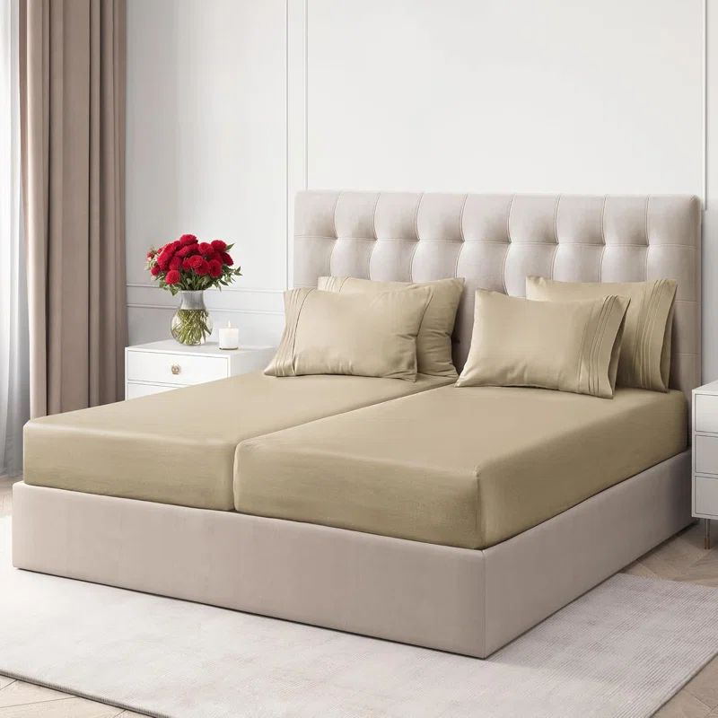 Cream Microfiber Split King Deep Pocket Sheet Set