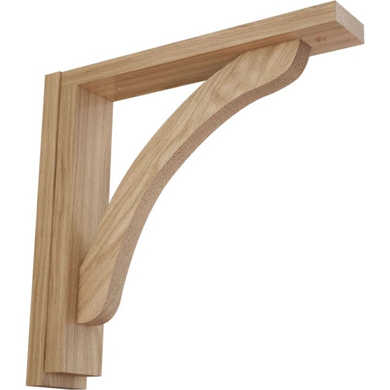 Red Oak Hand-Carved Wood Shelf Bracket 12.25" H