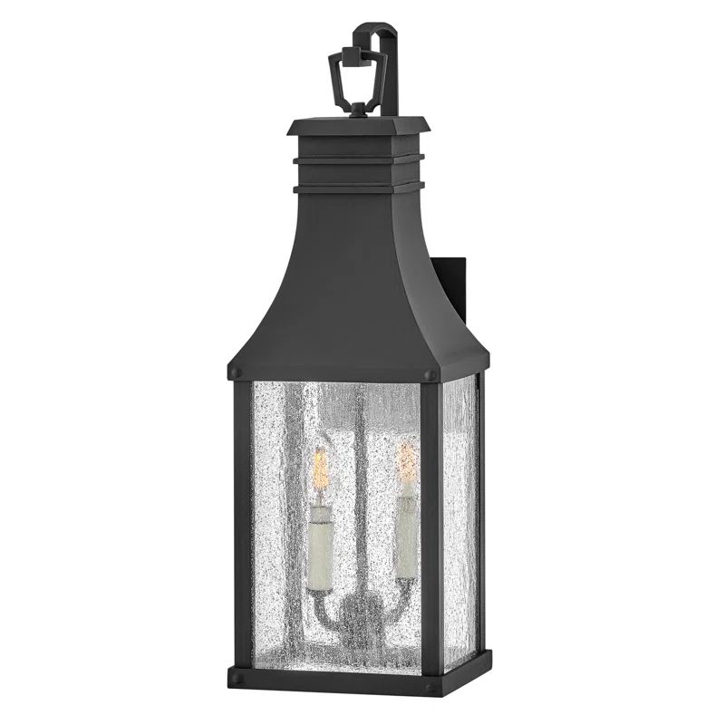Museum Black Aluminum Outdoor Wall Light with Clear Seedy Glass
