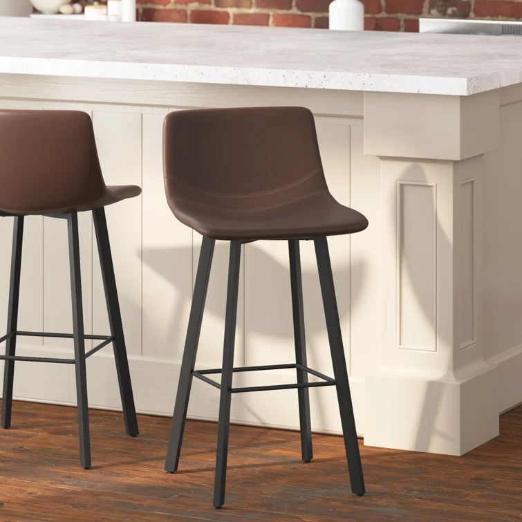 Chocolate Brown Faux Leather Counter Stools with Metal Frame, Set of 2