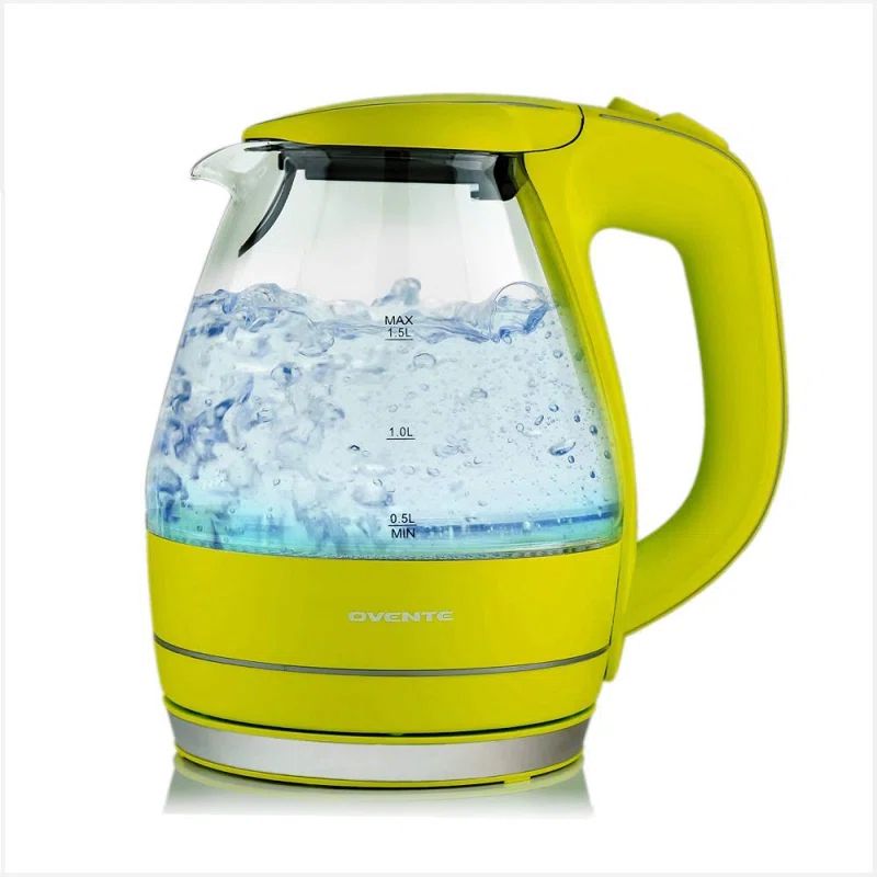 Green 1.5-Liter Glass Electric Tea Kettle with LED Lights